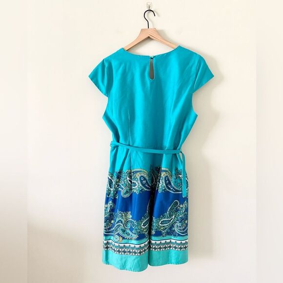 Spense Women Cotton Blend A Line Dress in Turquoise with Paisley Detail - 18W - Picture 4 of 7